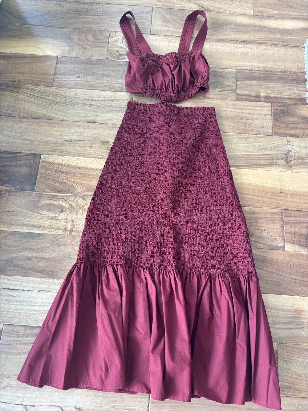 A.L.C. Smocked Maxi Skirt in Rust